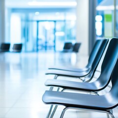 Hospital waiting chair background in blue tone 