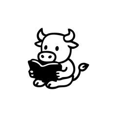 Cute cartoon bull sitting and reading a book