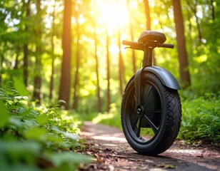 Electric Unicycle Forest Trail Eco Transport.