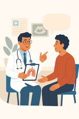 Doctor talking to a patient about lung diagnosis. Medical consultation with a pulmonologist. Physician explaining respiratory test results. Healthcare and medicine vector concept.