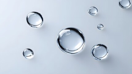 Transparent water droplets on a reflective surface