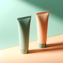 Two Skincare Tubes on Dual Color Pastel Background
