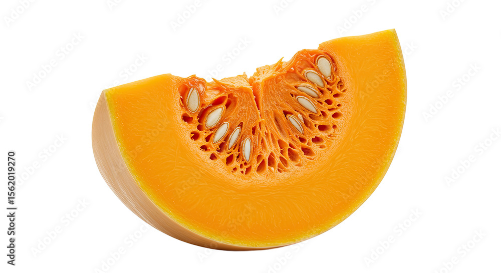 Aufkleber close up view of a vibrant slice of butternut squash with seeds intact