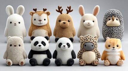 Obraz premium Cute 3D cartoon animal icons, in a cute Q-version style, showing playful and lively character images, with soft light effects and isolated transparent backgrounds.