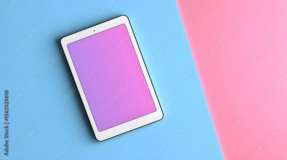 Poster a modern tablet device on a colorful backdrop. long_title:a sleek, white tablet device resting on a 