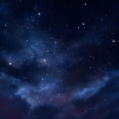 Starry night sky, a breathtaking celestial view. A stunning digital image of a dark night sky filled with countless twinkling stars and nebula-like clouds. 
