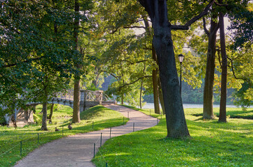  Gatchina Park. Historical bridge between two lakes.