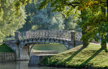  Gatchina Park. Historical bridge between two lakes.