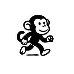 Simple black and white cartoon monkey walking (1)