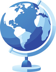 Stylized blue globe on a stand illustrating continents and oceans