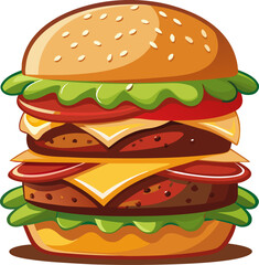 Double Bacon Burger on white background