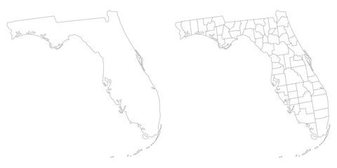 Florida state country map set. Map of the U.S. state of Florida with city in set white color.