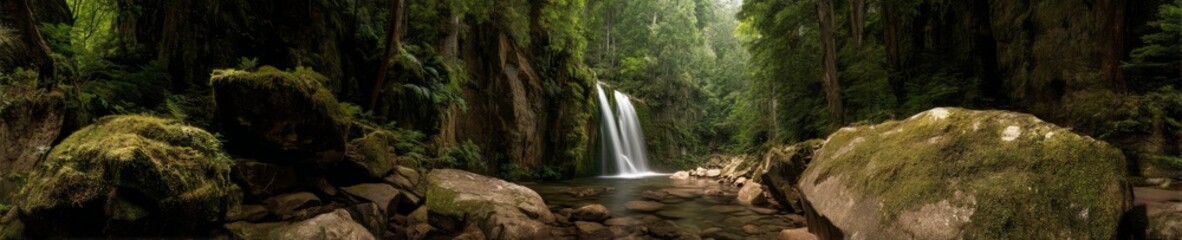Cascading waterfall adventure lush forest hdr 360 degrees hdri view