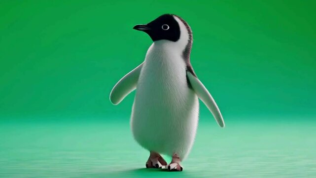 adorable penguin chick standing on green background