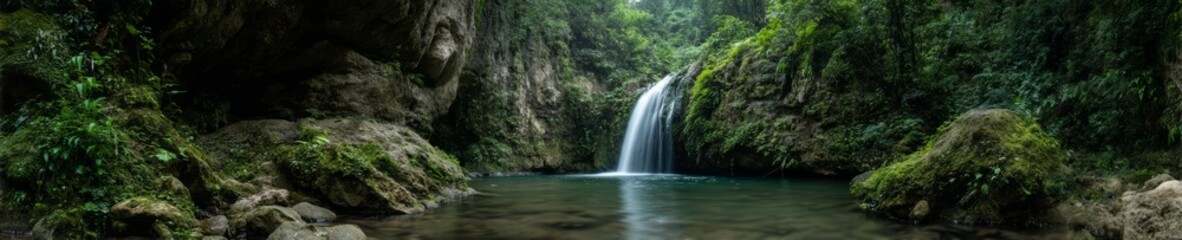 Obraz premium Waterfall adventure tropical forest hdr nature scene 360 degrees hdri