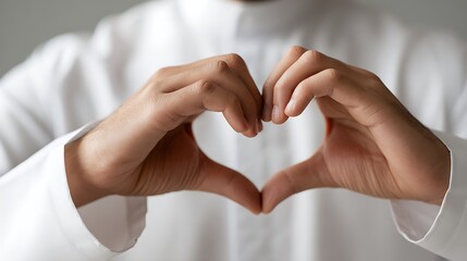 Close Up of Muslim Hands, Fingers Forming Heart Symbol / Love Gesture : Suitable for Be Used in Blog Posts, Social Media Posts or Website Content Related to People, Lifestyle & Love Theme.	