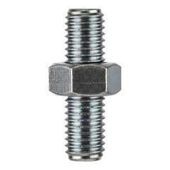 Close up of a metal double ended stud bolt with a nut isolated on transparent background