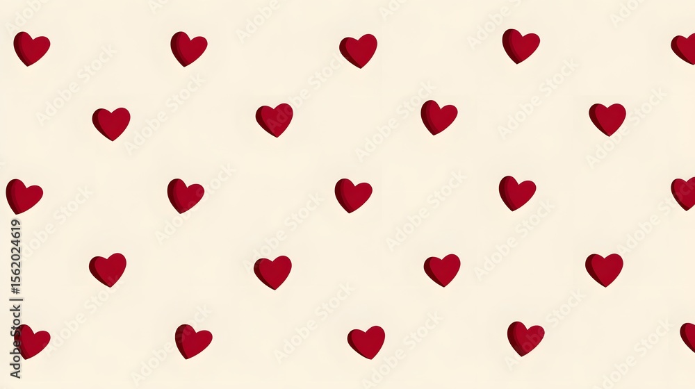 Poster seamless pattern of red hearts on a light background.