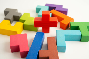 Logical thinking and problem solving problem solution creative business, wooden puzzle geometric...
