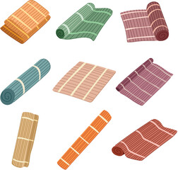 sushi rolling mat set cartoon vector illustration