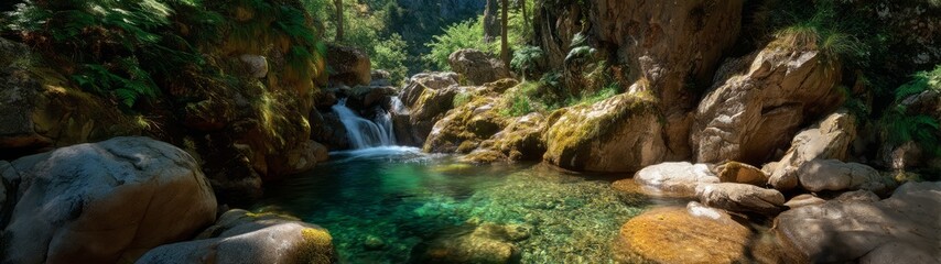 Naklejka premium Serene waterfall experience nature landscape hdr 360 degrees hdri
