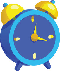 Bright blue and yellow cartoon alarm clock with double bells