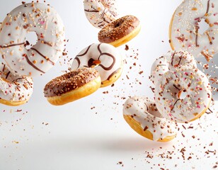 Flying Donuts with Sweet Treats, Food Photography, and Bakery.