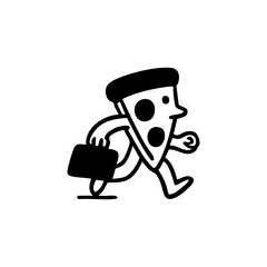 A pizza slice character with a briefcase, walking