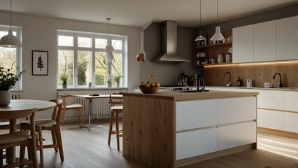 Scandinavian-inspired kitchen with light wood and white accents