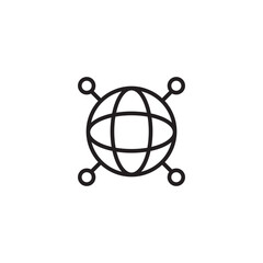 Fototapeta premium A black outline icon of a globe with four connected nodes, symbolizing global network, worldwide communication, or international connections.