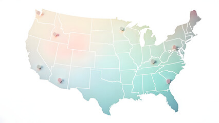 United States Map with Location Markers isolated on a transparent background
