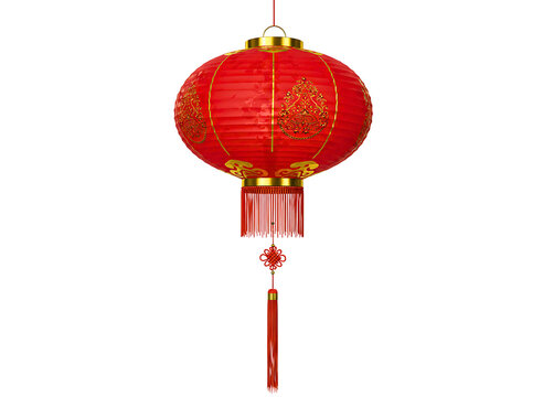 Traditional chinese red lantern with gold accents isolated on transparent background