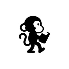 Silhouette of a monkey holding a book, walking