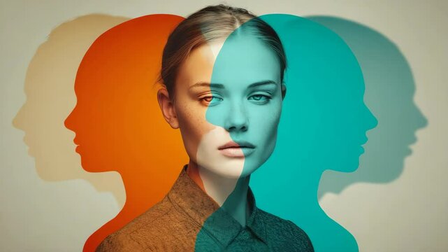 split identity woman, split identity profile, split identity emotion, multiple personality, emotional duality, psychological portrait