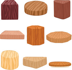 wood platform set cartoon vector illustration