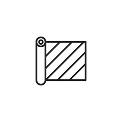 A minimalist line art icon of a rolled-up wallpaper or fabric with diagonal stripes, symbolizing interior finishes or textile products.