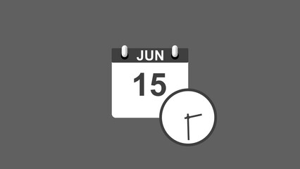 January month 15 date calendar icon clock gray color 4k illustration. 