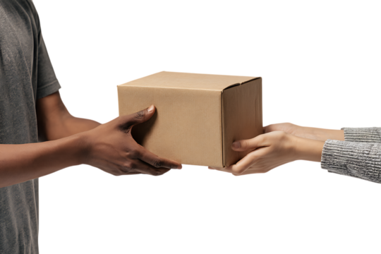 Delivery person handing a package to a customer