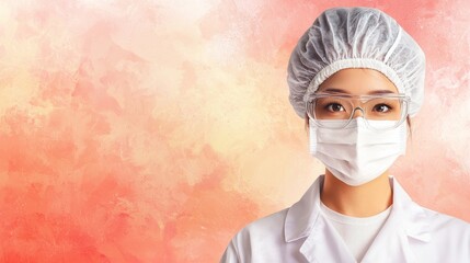 Symbolize of restricted lab. Medical professional in protective gear with a colorful background.