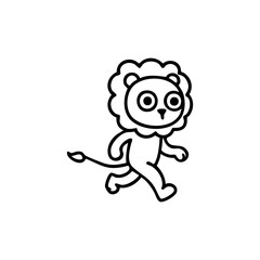 Simple black line drawing of a cartoon lion walking