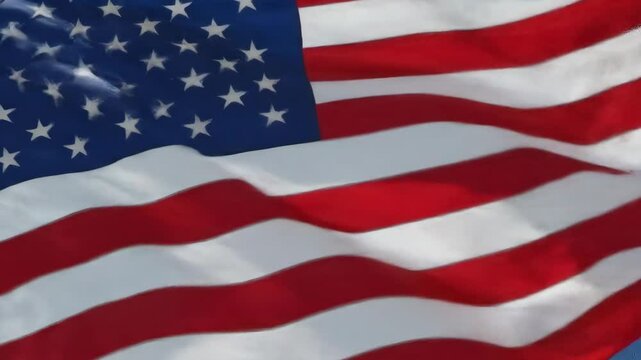Close-up of the American flag waving in the wind