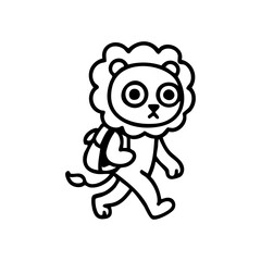 A cartoon lion with a backpack, walking