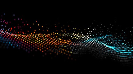 An abstract background composed of colorful, undulating waves of illuminated dots and lines