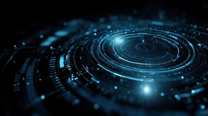 Abstract digital technology background with glowing circles and blurred motion.