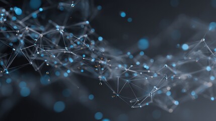 Abstract network structure with connected dots and lines in a dark background.