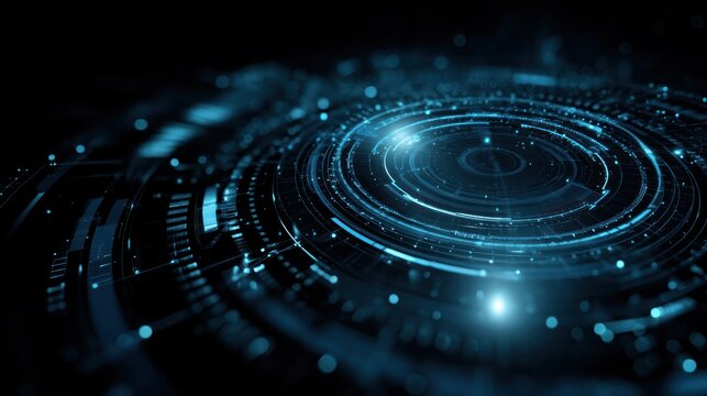 Abstract digital technology background with glowing circles and blurred motion.