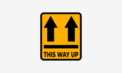 THIS WAY UP Shipping Label Vector – Black Arrow Text Icon Illustration for Packaging, Boxes, Fragile Goods Handling