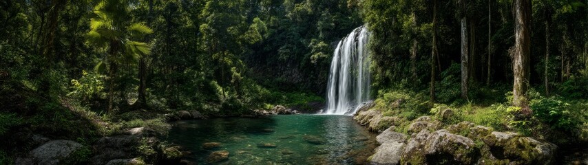 Obraz premium Cascading waterfall adventure lush forest hdr 360 degrees in hd