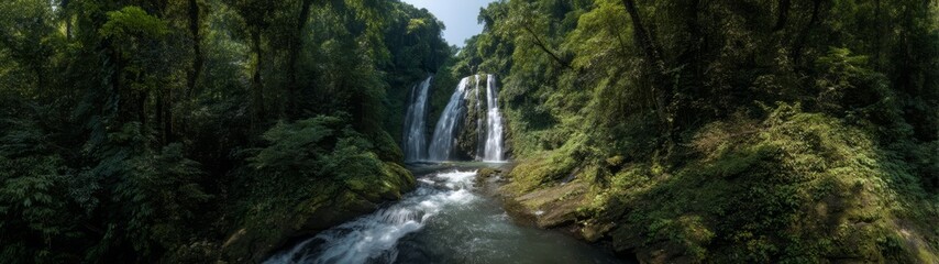 Naklejka premium Majestic waterfall viewpoint nature hdr 360 degrees hdri landscape