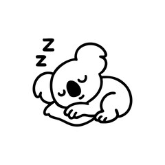 Black and white line drawing of a koala sleeping on a pillow